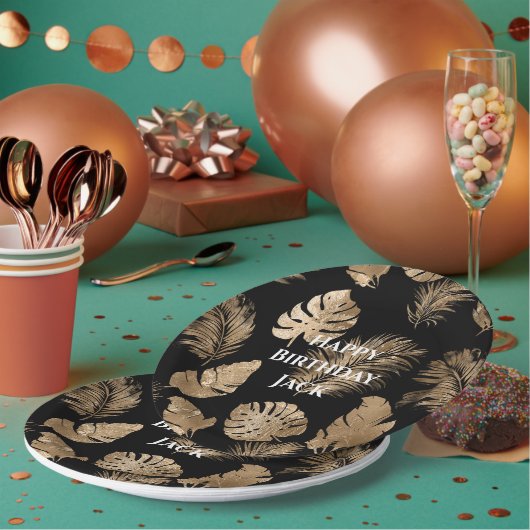 Chic Black Gold Tropical Blätter Pappteller (Multi)
