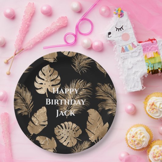Chic Black Gold Tropical Blätter Pappteller (Party)