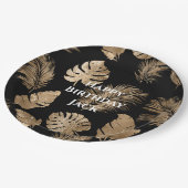 Chic Black Gold Tropical Blätter Pappteller (Schrägansicht)