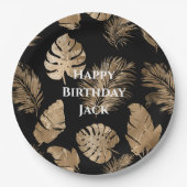 Chic Black Gold Tropical Blätter Pappteller (Vorderseite)