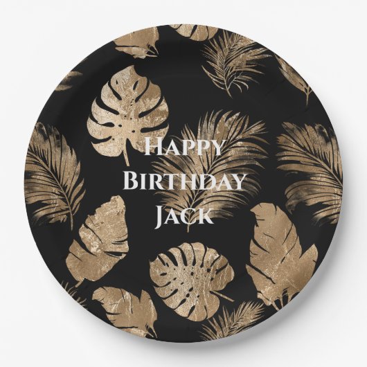 Chic Black Gold Tropical Blätter Pappteller (Vorderseite)