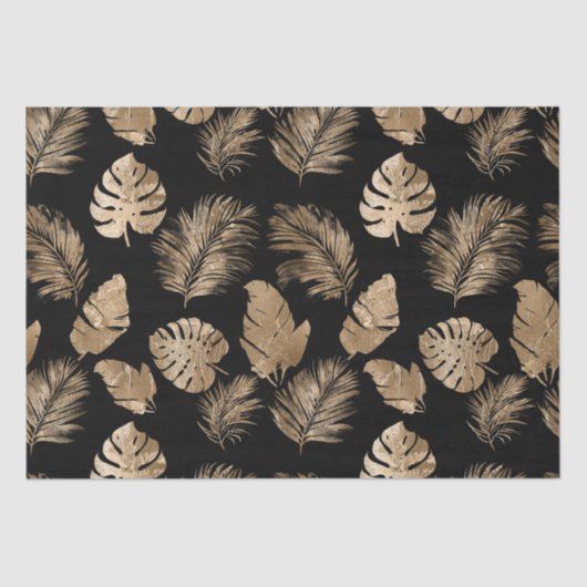 Chic Black Gold Tropical Blätter Seidenpapier (Vorderseite)