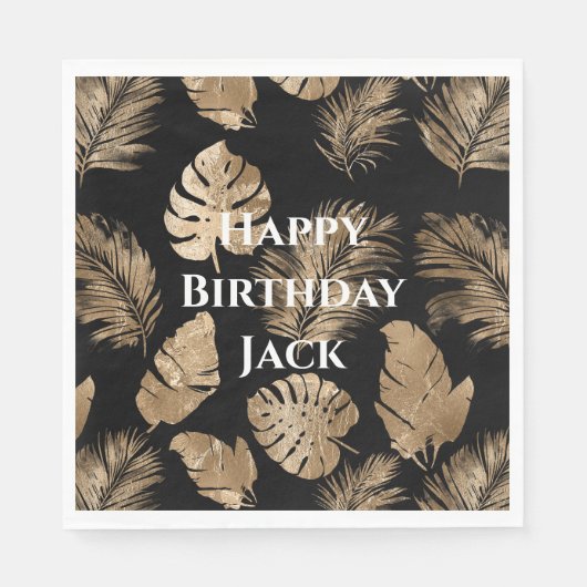 Chic Black Gold Tropical Blätter Serviette (Vorderseite)
