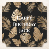 Chic Black Gold Tropical Blätter Untersetzer (Vorderseite)