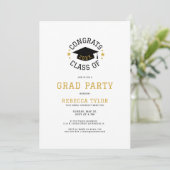 Chic Black & Gold Typografie Grad Hat Party einlad Einladung (Stehend Vorderseite)