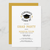 Chic Black & Gold Typografie Grad Hat Party einlad Einladung (Vorne/Hinten)