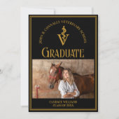 Chic Black Gold Veterinary School Foto Abschluss Ankündigung (Vorderseite)