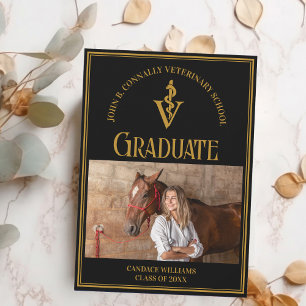 Chic Black Gold Veterinary School Foto Abschluss Ankündigung