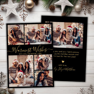Chic Black Gold Warmest wünscht Script 5 Foto Feiertagskarte