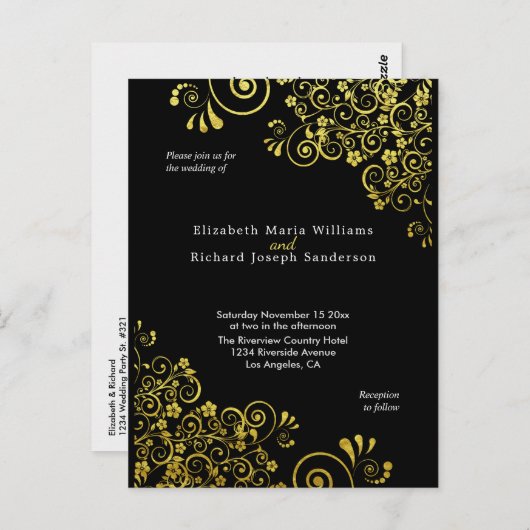 Chic Black Gold Wedding Einladung UAWG l Website Postkarte (Vorne/Hinten)