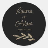 Chic Black & Gold Wedding Runder Aufkleber (Vorderseite)