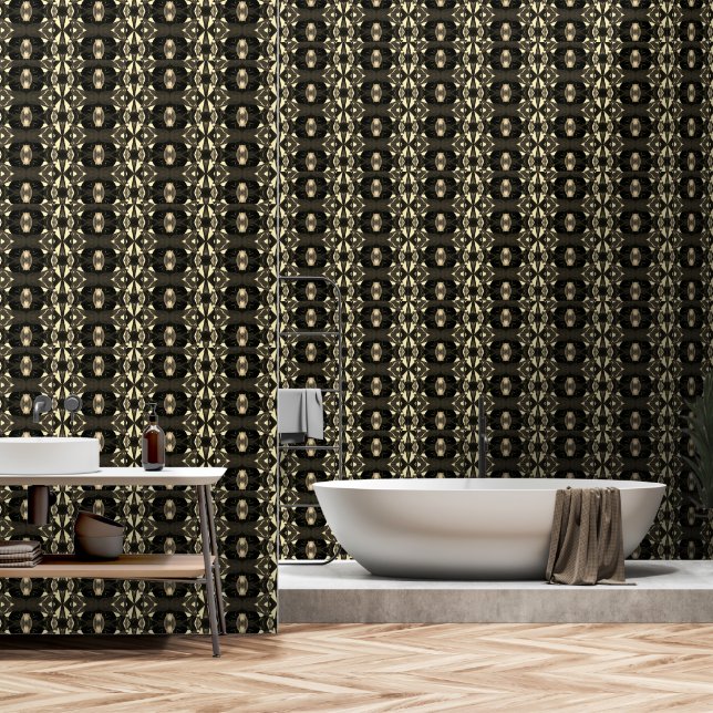Chic Black Gold Yellow Gem Muster Wallpaper Tapete (Badezimmer)