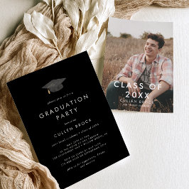 Chic Black Grad Cap Class of 2024 Foto Grad Party Einladung