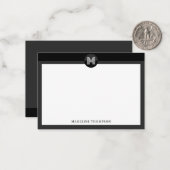 Chic Black Gray Geometric Modern Monogram Mitteilungskarte (Vorderseite/Rückseite Beispiel)