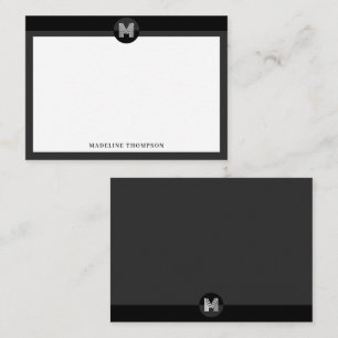 Chic Black Gray Geometric Modern Monogram Mitteilungskarte
