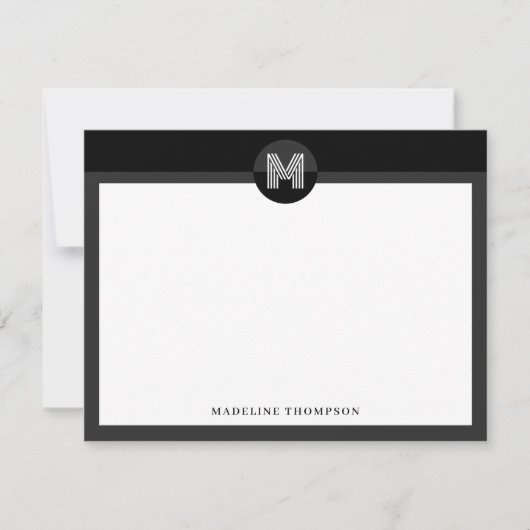 Chic Black Gray Geometric Modern Monogram Mitteilungskarte (Vorderseite)