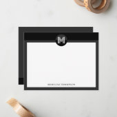 Chic Black Gray Geometric Modern Monogram Mitteilungskarte (Vorderseite/Rückseite Beispiel)