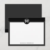 Chic Black Gray Geometric Modern Monogram Mitteilungskarte (Vorne/Hinten)