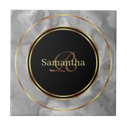 Chic Black Gray Gold Circles Marble Keramik Tile Fliese (Vorderseite)