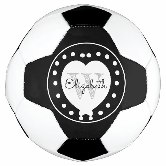 Chic Black Gray Initial Monogram White Heart Fußball (Vorderseite)