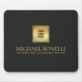 Chic Black Gray Leather Luxury Gold Logo NAME Mousepad (Vorne)