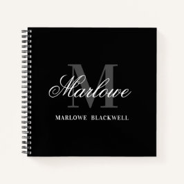 Chic Black Gray Monogram Calligraphy Notizblock
