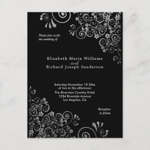Chic black Gray Wedding Invitation RSVP l Website Postkarte
