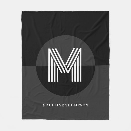 Chic Black Gray White Geometric Modern Monogram Fleecedecke (Vorderseite)