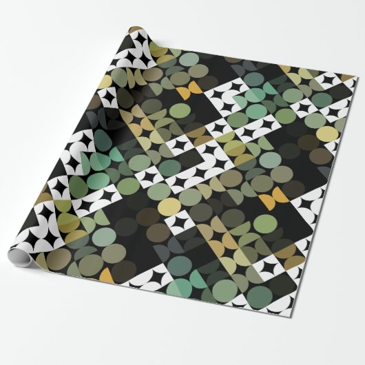 Chic Black Green Aquamarin Blue Circles Art Patter Geschenkpapier (Ungerollt)