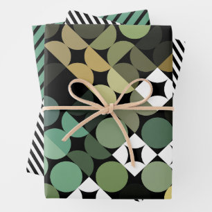 Chic Black Green Aquamarin Blue Circles Art Patter Geschenkpapier Set