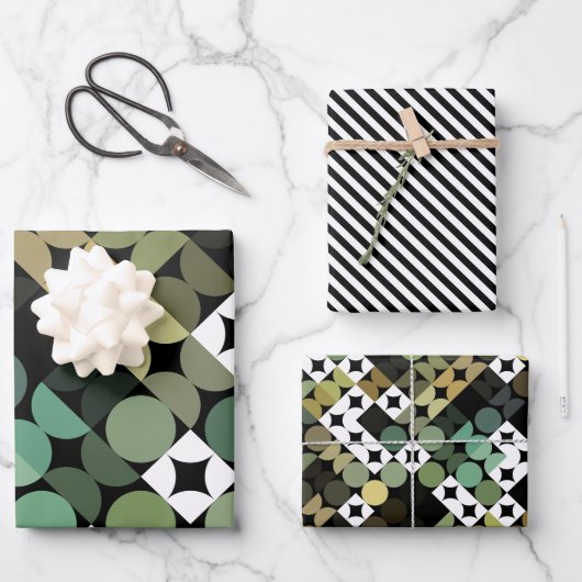 Chic Black Green Aquamarin Blue Circles Art Patter Geschenkpapier Set (Vorderseite)