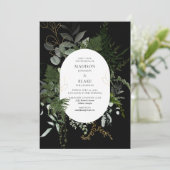 Chic Black Green Forest Wedding Einladung (Stehend Vorderseite)