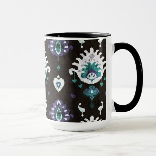 Chic Black Green lila Ikat-Stammmuster Tasse (Rechts)