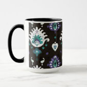Chic Black Green lila Ikat-Stammmuster Tasse (Links)