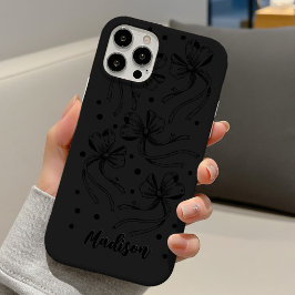 chic black grey coquette bows monogram iPhone 16 hülle