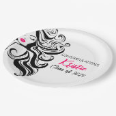 Chic Black Hair Stylist Graduation Party Retro Pappteller (Schrägansicht)