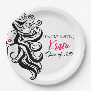 Chic Black Hair Stylist Graduation Party Retro Pappteller