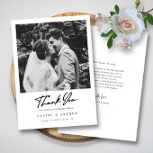 Chic Black Hand Letter Signature Wedding Foto Dankeskarte