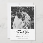 Chic Black Hand Letter Signature Wedding Foto Dankeskarte (Vorderseite)