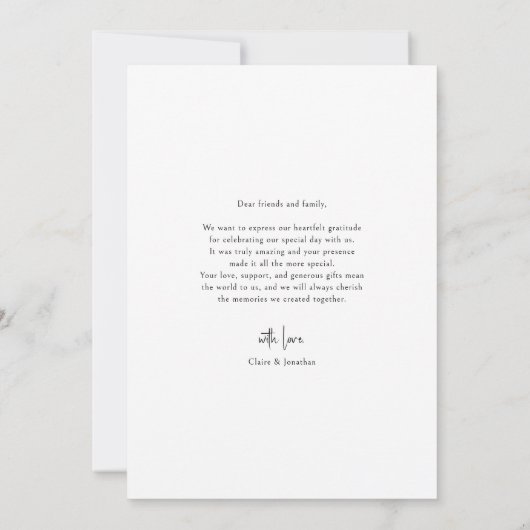 Chic Black Hand Letter Signature Wedding Foto Dankeskarte (Rückseite)