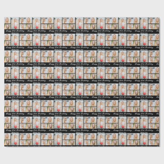 Chic Black Happy Birthday Photo Collage Geschenkpapier (Flach)
