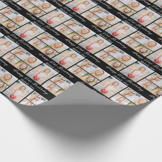Chic Black Happy Birthday Photo Collage Geschenkpapier (Ecke)