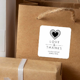 Chic Black Heart Lace Effect Love & Thanks Support Quadratischer Aufkleber