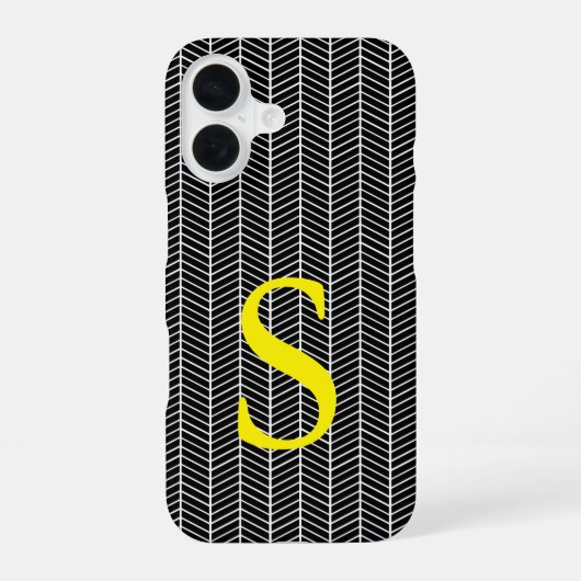 Chic Black Herringbone Zickzack Zig Zag Monogram iPhone 16 Hülle (Rückseite)