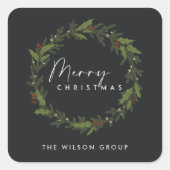 CHIC BLACK HOLLY BERRY WREATH CHRISTMAS QUADRATISCHER AUFKLEBER (Vorderseite)