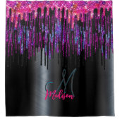 Chic Black Hot Pink Blue Tropfens Monogram Duschvorhang (Vorderseite)