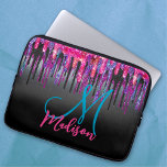 Chic Black Hot Pink Blue Tropfens Monogram Laptopschutzhülle<br><div class="desc">Chic hot pink, blau schwarzer Glitzer tropfen Monogramm Laptop-Ärmel. Fügen Sie Ihrem Büro, Ihrem Schreibtisch oder Ihrem persönlichen Raum mit einem schicken und stilvollen individuelle Name und monogramm Laptop-Ärmel etwas Stil hinzu. Personalisieren Sie es mit einem Skriptnamen und Monogramm. Das perfekte Accessoire für ein modernes Mädchen oder eine modische Frau....</div>