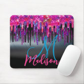 Chic Black Hot Pink Blue Tropfens Monogram Mousepad (Mit Mouse)