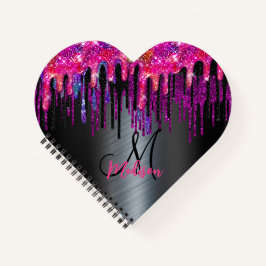 Chic Black Hot Pink Blue Tropfens Monogram Notizblock