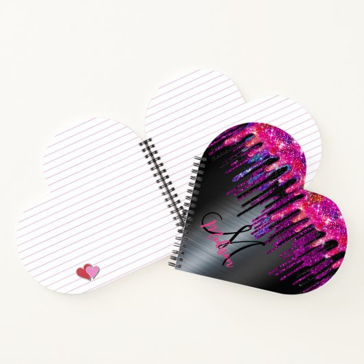 Chic Black Hot Pink Blue Tropfens Monogram Notizblock (Innenseite)